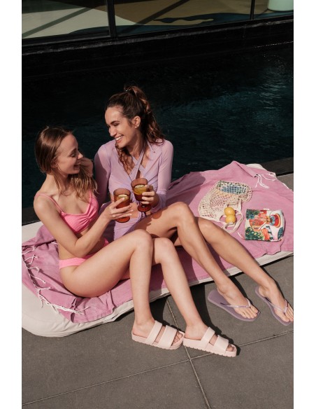 claquettes two band square sole slide pink femme