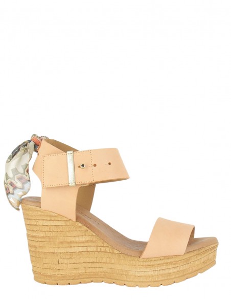 Sandales Compensées Femme - GoodStep - Jeanne cuir rose et foulard