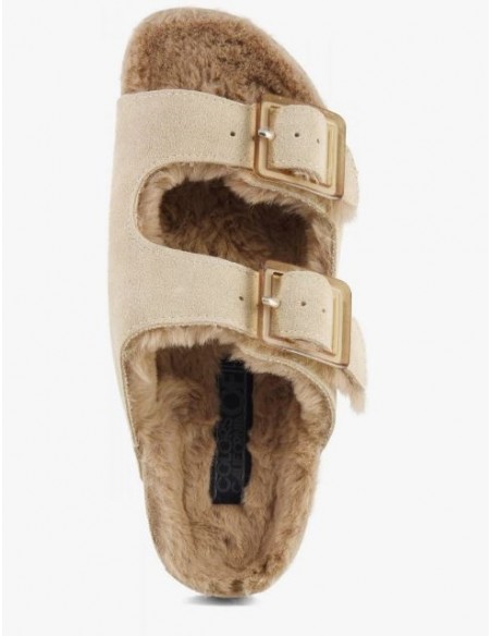 Colors of california Mules fourrées suede furry bio 2 buckles
