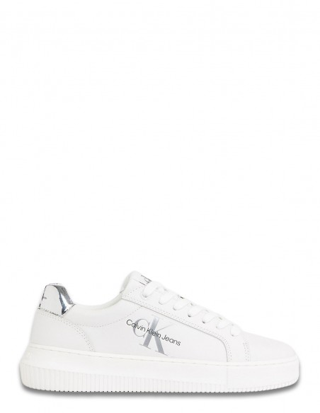 Baskets de ville Femme Calvin Klein Chunky Cupsole Mono Blanc/Argent Cuir YW01224-YBR