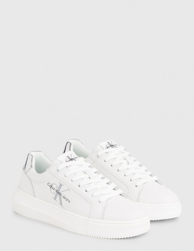 Baskets de ville Femme Calvin Klein Chunky Cupsole Mono Blanc/Argent Cuir YW01224-YBR