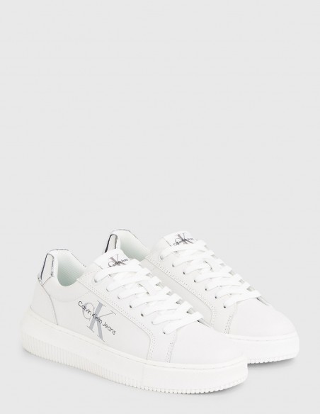 Baskets de ville Femme Calvin Klein Chunky Cupsole Mono Blanc/Argent Cuir YW01224-YBR