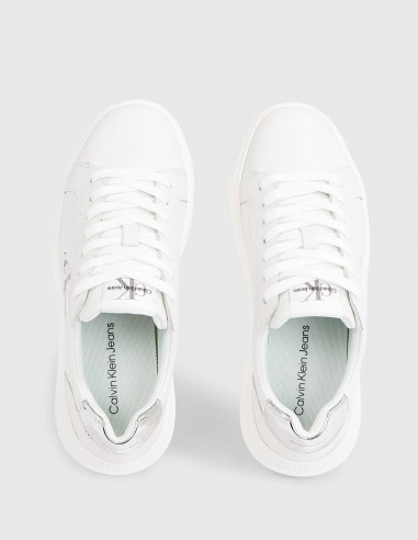 Baskets de ville Femme Calvin Klein Chunky Cupsole Mono Blanc/Argent Cuir YW01224-YBR