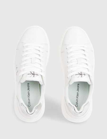 Baskets de ville Femme Calvin Klein Chunky Cupsole Mono Blanc/Argent Cuir YW01224-YBR