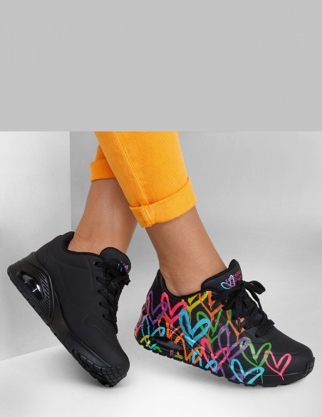 Basket de ville Skechers femme uno - highlight love noir 177981-BKMT