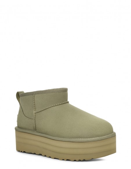 Boots Femme Ugg Classic Ultra Mini Platform Daim Kaki