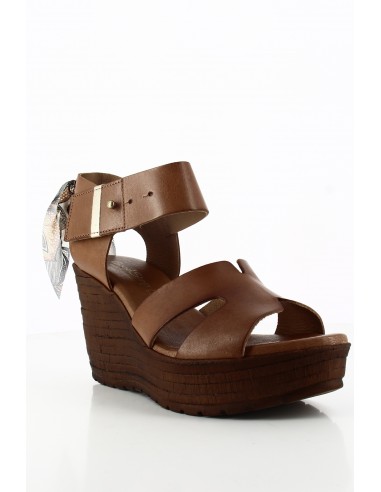 Sandales Compensées Goodstep Jalene Cuir Blanc et Foulard GS5121-C02