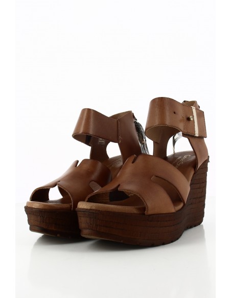 Sandales Compensées Goodstep Jalene Cuir Blanc et Foulard GS5121-C02