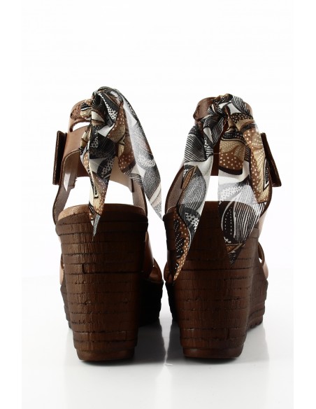 Sandales Compensées Goodstep Jalene Cuir Blanc et Foulard GS5121-C02