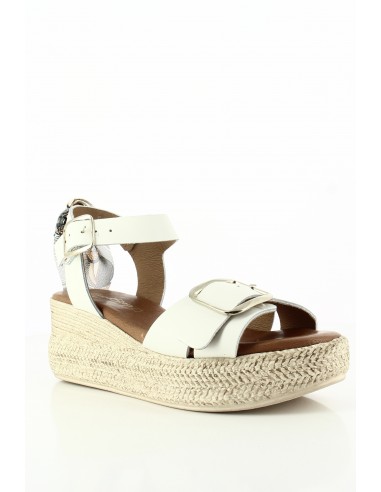 Sandales Compensées Goodstep Chanel Cuir Blanc et Foulard GS5172-C00