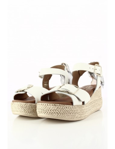 Sandales Compensées Goodstep Chanel Cuir Blanc et Foulard GS5172-C00