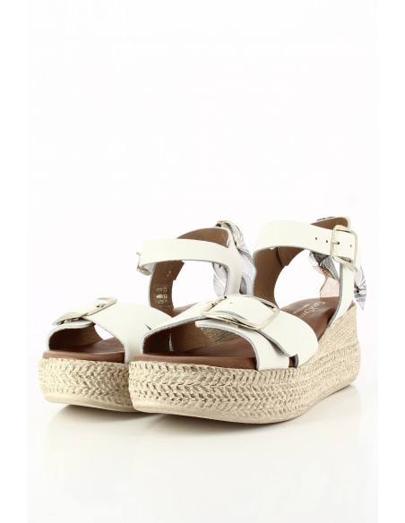 Sandales Compensées Goodstep Chanel Cuir Blanc et Foulard GS5172-C00