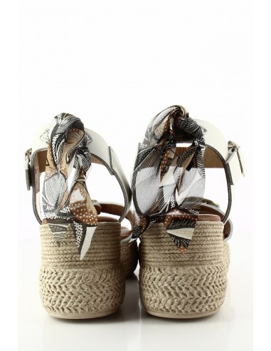 Sandales Compensées Goodstep Chanel Cuir Blanc et Foulard GS5172-C00