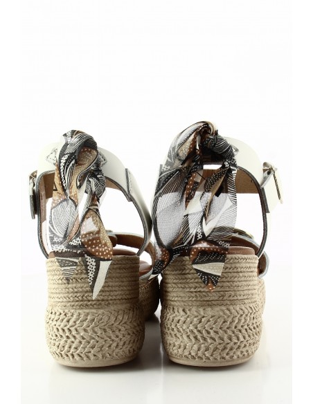 Sandales Compensées Goodstep Chanel Cuir Blanc et Foulard GS5172-C00