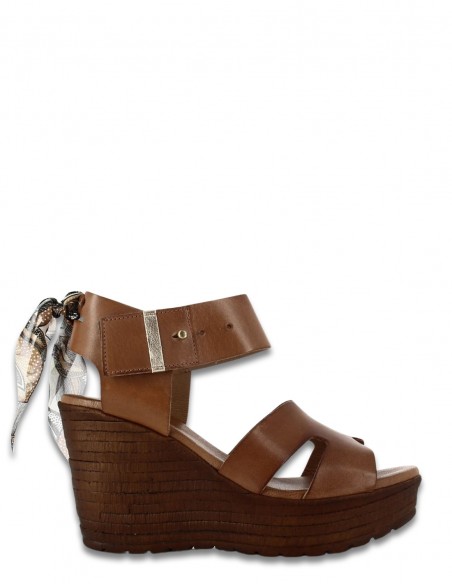 Sandales Compensées Goodstep Jalene Cuir Blanc et Foulard GS5121-C02