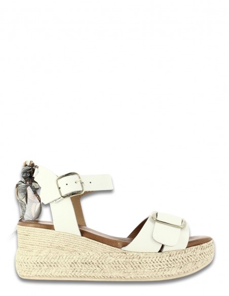 Sandales Compensées Goodstep Chanel Cuir Blanc et Foulard GS5172-C00