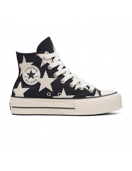 Converse - Sneakers Femme Ctas Lift Hi Toile Noir/Blanc Etoiles A09903C