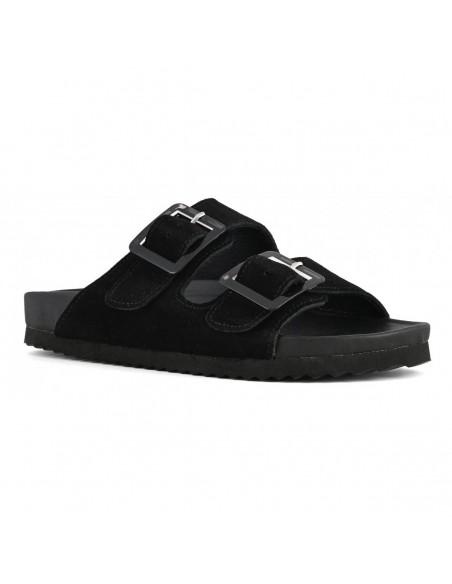 Colors of California - Mules Femme Bio Daim Noir 2 buckles BIO56-BLA