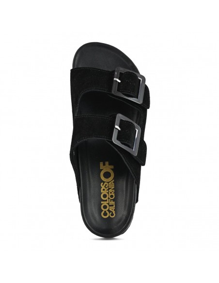 Colors of California - Mules Femme Bio Daim Noir 2 buckles BIO56-BLA