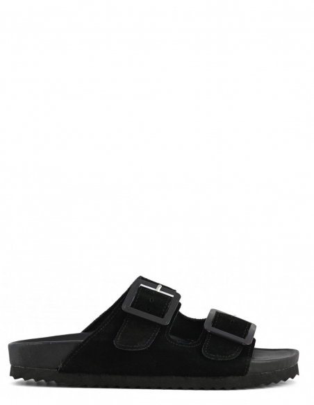 Colors of California - Mules Femme Bio Daim Noir 2 buckles BIO56-BLA