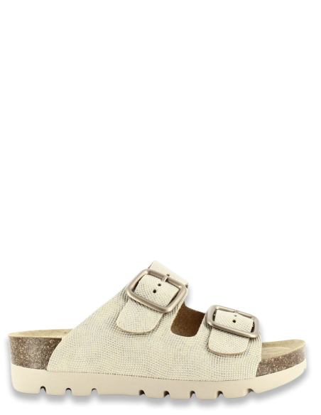 Plakton - Mules Femme Memory Square Cuir Doré 355993-PLATINO