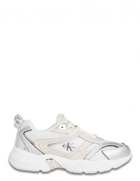 Baskets de ville femme Calvin Klein retro tennis low blanc/creme/metal YW01381-02S