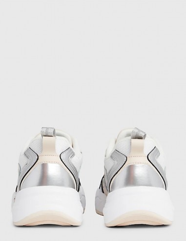 Baskets de ville femme Calvin Klein retro tennis low blanc/creme/metal YW01381-02S