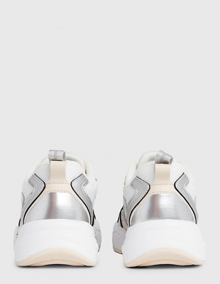 Baskets de ville femme Calvin Klein retro tennis low blanc/creme/metal YW01381-02S