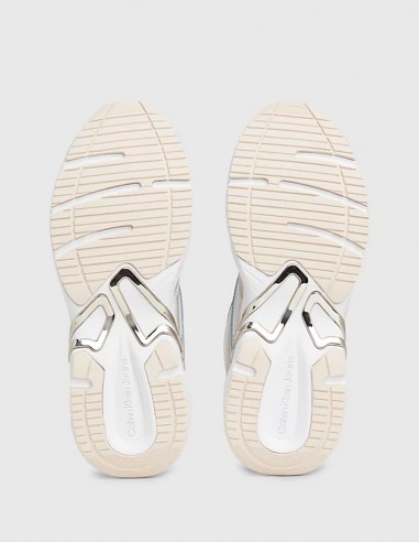 Baskets de ville femme Calvin Klein retro tennis low blanc/creme/metal YW01381-02S