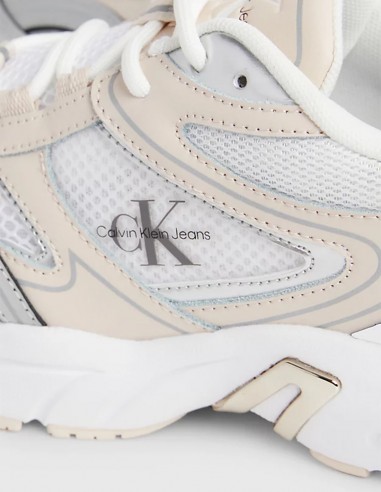 Baskets de ville femme Calvin Klein retro tennis low blanc/creme/metal YW01381-02S