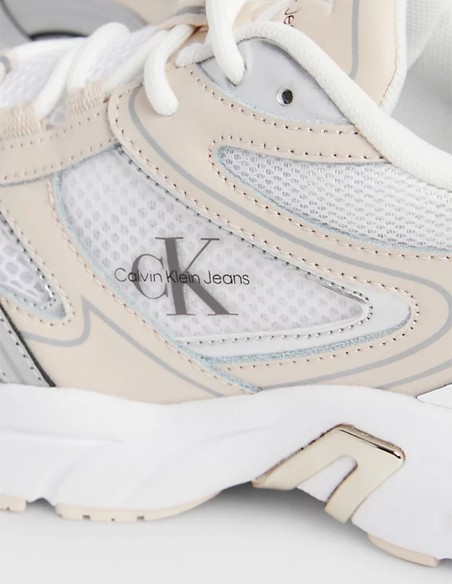 Baskets de ville femme Calvin Klein retro tennis low blanc/creme/metal YW01381-02S