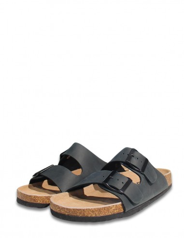 Colors of California - Mules Homme Two Buckles Noir Nubuck - BIOM410-BLA