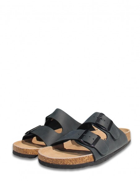 Colors of California - Mules Homme Two Buckles Noir Nubuck - BIOM410-BLA