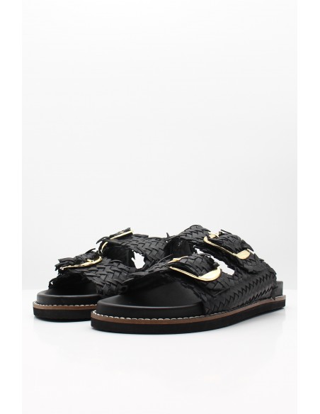 Mules Femme Cuir Tressé Noir - Hylton - Knot Black