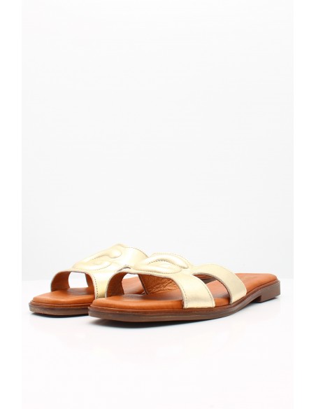 Sandales Plates GoodStep en Cuir Doré – Confort et Élégance pour Toute Occasion