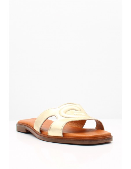 Sandales Plates GoodStep en Cuir Doré – Confort et Élégance pour Toute Occasion