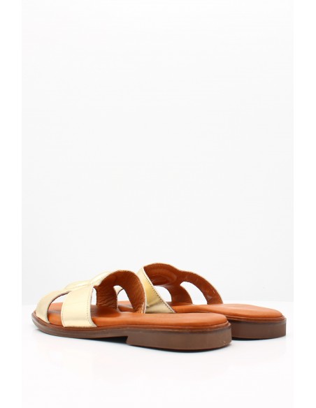 Sandales Plates GoodStep en Cuir Doré – Confort et Élégance pour Toute Occasion