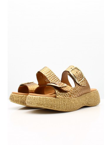 Sandales Plateforme Imitation Croco Doré GoodStep - Luxe et Confort