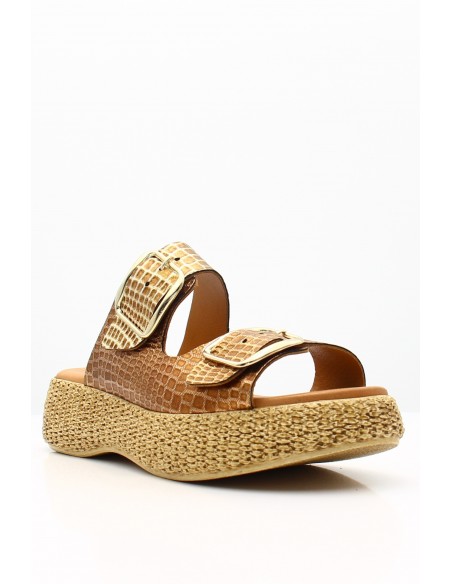 Sandales Plateforme Imitation Croco Doré GoodStep - Luxe et Confort