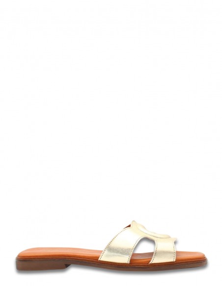 Sandales Plates GoodStep en Cuir Doré – Confort et Élégance pour Toute Occasion