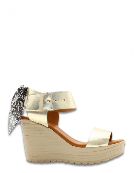 Achetez les Sandales Compensées Dorées avec Ruban GoodStep | Confort et Élégance