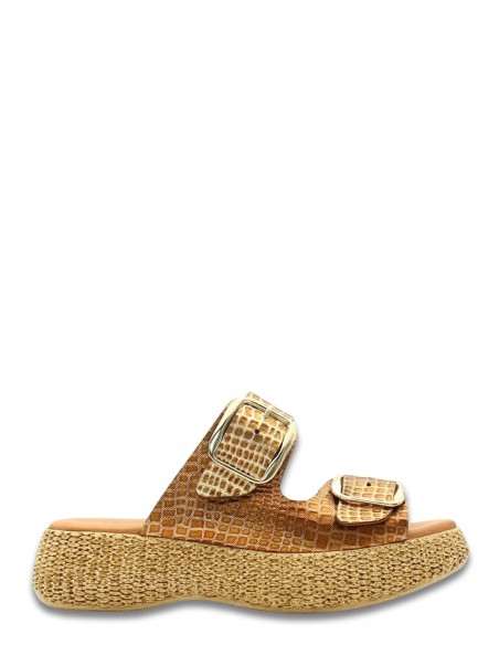 Sandales Plateforme Imitation Croco Doré GoodStep - Luxe et Confort