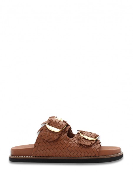 Mules Femme Tressée Cuir Maron - Hylton - Knot Tan