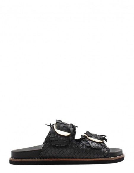 Mules Femme Cuir Tressé Noir - Hylton - Knot Black