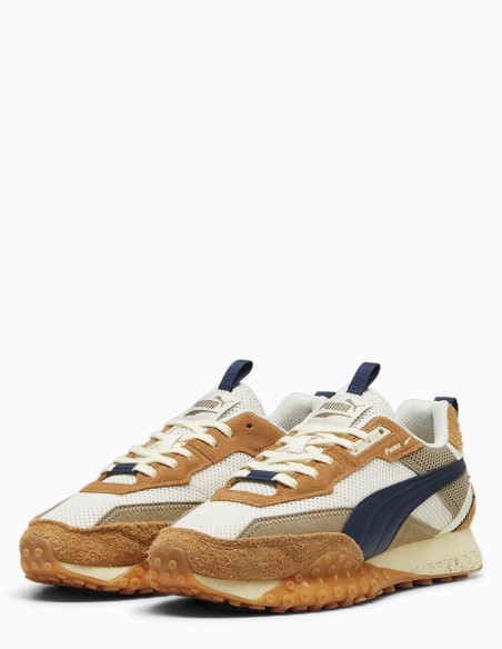 Puma Wild Rider Rollin' Beige et Bleu Marine - Confort Urbain avec une Touche Rétro