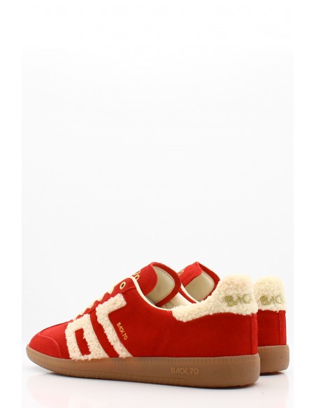 Baskets Back 70 Daim Rouge & Fourrure - Style Rétro et Confort - Hylton.fr