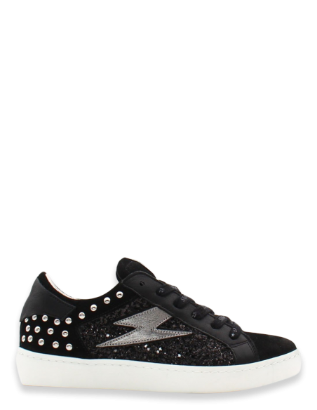 Baskets Roy A323A SMR23 Noires avec Détails Pailletés et Rivets - Luxe et Confort