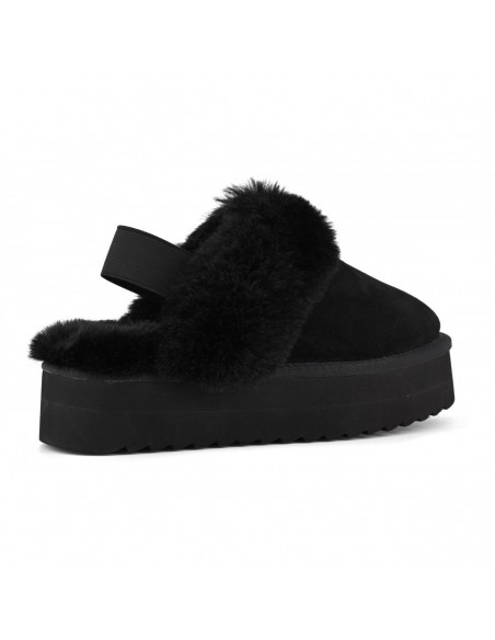 Chaussons Plateforme Fourrure Noirs - Colors of California