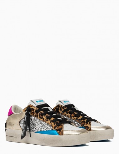 Sneakers Crime London Multicolores Glitter et Léopard - Audace et Style