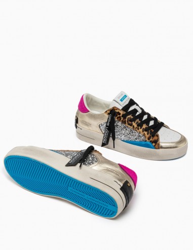 Sneakers Crime London Multicolores Glitter et Léopard - Audace et Style